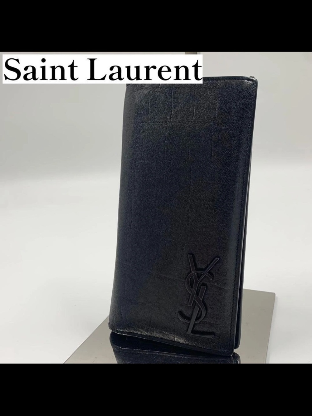 Saint Laurent Black Leather Vertical Card & Key Holder with YSL Monogram